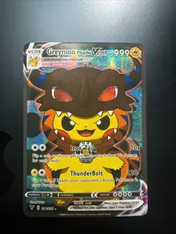 Greymon Pikachu Holo Poncho Cosplay Card Custom Holographic Shiny Detail - Image 1