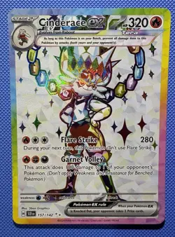 Pokemon Cinderace ex 157/142 SV07: Stellar Crown Ultra Rare Full Art Holo - Image 1