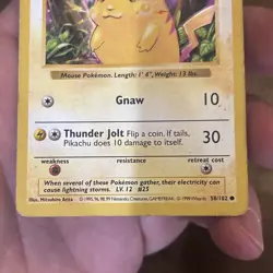 Pokemon TCG Pikachu 58/102 Yellow Cheeks Shadowless Base Set Vintage WotC Card - Image 3