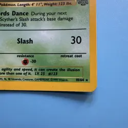 Pokemon TCG Scyther Jungle 10/64 1999 Holo Unlimited Holo Rare - Image 3