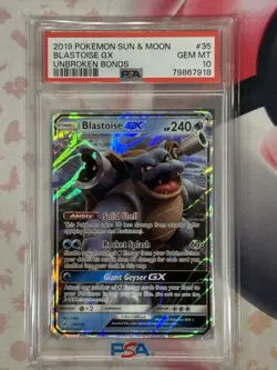 2019 POKEMON SUN & MOON UNBROKEN BONDS BLASTOISE GX 35/214 PSA 10 GEM MT - Image 3
