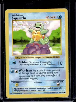 1999 Pokemon Shadowless Squirtle #63/102 - Image 1