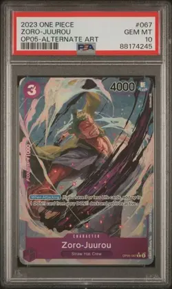 PSA 10 Zoro-Juurou One Piece Awakening Of The New Era Alt Art Holo OP05-067 - Image 1