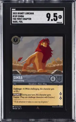 2023 DISNEY LORCANA PROMO THE FIRST CHAPTER, RARE, FOIL #189 SIMBA SGC 9.5 - Image 1