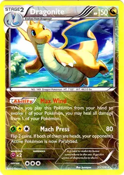 Lightly Played Dragonite - 51/108 - Rare - Reverse Holo Pokemon Roaring Skies - Image 1