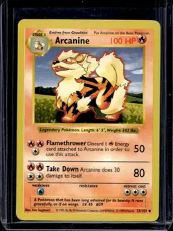 1999 Pokemon Shadowless Arcanine #23/102 - Image 1