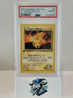 2000 Pokemon Gym Challenge Lt. Surge’s Pikachu 1st Edition PSA 8 NM-MT - Image 1