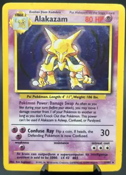 Alakazam 1 Base Set Unlimited Holo Rare Pokemon TCG HP Vintage Card ae - Image 1