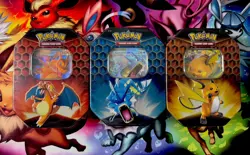 Pokemon Hidden Fates GX Tins Art Set of 3 Sealed Charizard Raichu Gyarados - Image 1