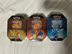 Pokemon Hidden Fates GX Tins Art Set of 3 Full Sealed Charizard Raichu Gyarados - Image 1