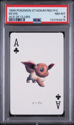 1998 POKEMON STADIUM RED VERSION PLAYING CARDS ACE OF CLUBS EEVEE PSA 8 - Image 1