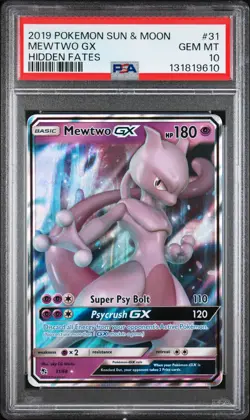2019 POKEMON SUN & MOON HIDDEN FATES #31 MEWTWO GX PSA 10 - Image 1