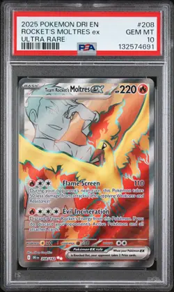2025 POKEMON DRI EN-DESTINED RIVALS ULTRA RARE TEAM ROCKET'S MOLTRES EX PSA 10 - Image 1