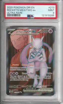 2025 POKEMON DRI EN-DESTINED RIVALS ULTRA RARE TEAM ROCKET'S MEWTWO EX PSA 9 - Image 1