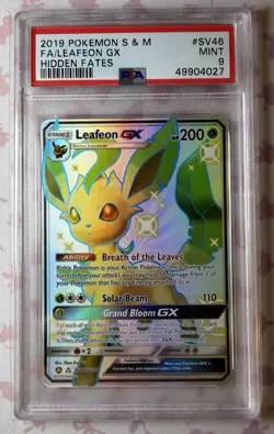 Pokemon Hidden Fates Leafeon GX SV46/SV94 Shiny Full Art Ultra Rare Holo PSA 9 - Image 1