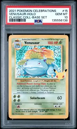Pokemon Venusaur #15 - Celebrations Classic Collection Holo 2021 - PSA 10 GEM MT - Image 1