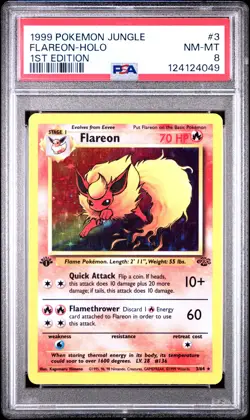 1999 POKEMON JUNGLE 1ST EDITION #3 FLAREON-HOLO PSA 8 - Image 1