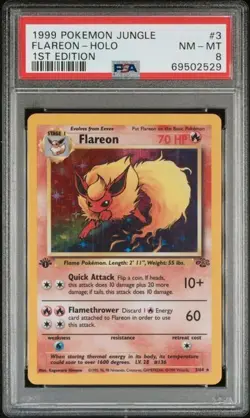 1999 Pokemon Jungle 3/64 Flareon Holo 1st Edition PSA 8 - Image 1