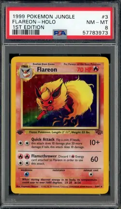 1999 Pokemon Jungle 1st Edition #3 Flareon Holo PSA 8 NM-MT - Image 1