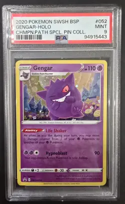 Pokemon Gengar Champion's Path Special Pin Coll. Holo Promo SWSH052 PSA 9 - Image 1