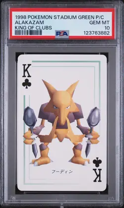 1998 POKEMON STADIUM GREEN VERSION PLAYING CARDS KING OF CLUBS ALAKAZAM PSA 10 - Image 1