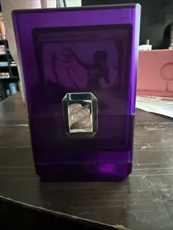 MTG Plastic Purple Deck Box With Mixed Dice And Cards - Image 1