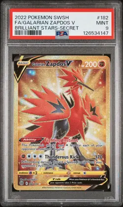 2022 POKEMON SWORD & SHIELD BRILLIANT STARS FULL ART/GALARIAN ZAPDOS V PSA 9 - Image 1