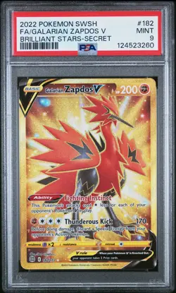 2022 POKEMON SWORD & SHIELD BRILLIANT STARS FULL ART/GALARIAN ZAPDOS V PSA 9 - Image 1