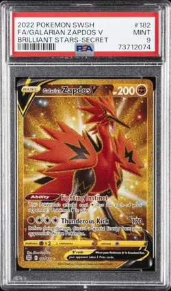 2022 POKEMON SWORD & SHIELD BRILLIANT STARS FULL ART/GALARIAN ZAPDOS V PSA 9 - Image 1