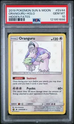 2019 POKEMON SUN & MOON HIDDEN FATES #SV44 ORANGURU-HOLO PSA 10 - Image 1