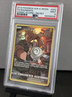 PSA 9 MINT 2019 Pokemon Cosmic Eclipse MAGNEMITE #242 SECRET RARE Full Art - Image 1