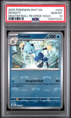 2025 POKEMON WHT EN-WHITE FLARE MASTER BALL REVERSE HOLO #022 DEWOTT PSA 10 - Image 1