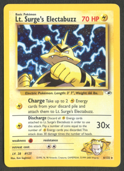 Pokemon TCG: Lt. Surge's Electabuzz 6/132 Gym Heroes WoTC Holo Rare - Image 1