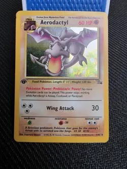 1999 Pokemon Aerodactyl Holo Rare 1st Edition Fossil 1/62 HP Good see photos - Image 1