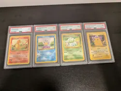 1999 Pokemon Base Set Unlimited 4-Card Lot | Kanto Starters + Pikachu | All PSA - Image 1