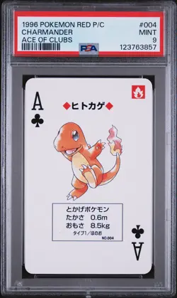1996 POKEMON RED VERSION PLAYING CARDS ACE OF CLUBS #004 CHARMANDER PSA 9 - Image 1