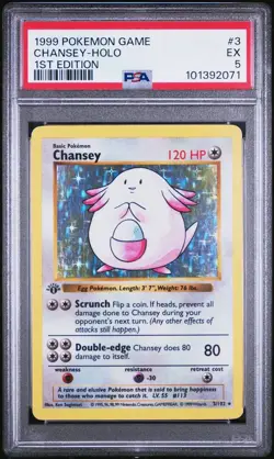 1999 Pokemon Game 1st Edition # 3 Chansey Holo PSA 5 Card EX BASE SET Free Ship! - Image 1