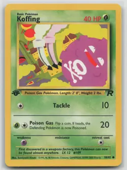 1st Edition Vintage Pokemon Card Koffing Common Team Rocket 58/82 - Image 1