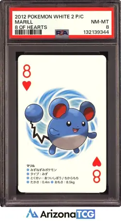 Pokemon 2012 Marill 8 Of Hearts Pokemon White 2 Playing Cards Japanese PSA 8 - Image 1