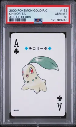 2000 POKEMON GOLD VERSION PLAYING CARDS ACE OF CLUBS #152 CHIKORITA PSA 10 - Image 1