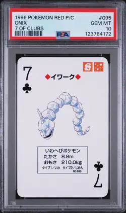1996 POKEMON RED VERSION PLAYING CARDS 7 OF CLUBS #095 ONIX PSA 10 - Image 1