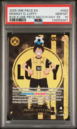 2025 ONE PIECE PROMOS BVB X ONE PIECE MATCH DAY 2025 #003 MONKEY D. LUFFY PSA 10 - Image 1