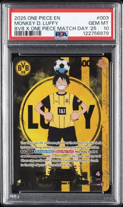 2025 ONE PIECE PROMOS BVB X ONE PIECE MATCH DAY 2025 #003 MONKEY D. LUFFY PSA 10 - Image 1