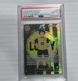 2025 ONE PIECE PROMOS BVB X ONE PIECE MATCH DAY 2025 #003 MONKEY D. LUFFY PSA 10 - Image 1