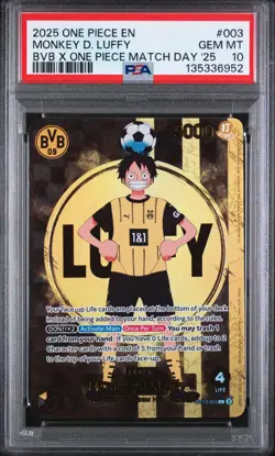 2025 ONE PIECE PROMOS BVB X ONE PIECE MATCH DAY 2025 #003 MONKEY D. LUFFY PSA 10 - Image 1