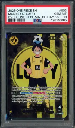 2025 ONE PIECE PROMOS BVB X ONE PIECE MATCH DAY 2025 #003 MONKEY D. LUFFY PSA 10 - Image 1
