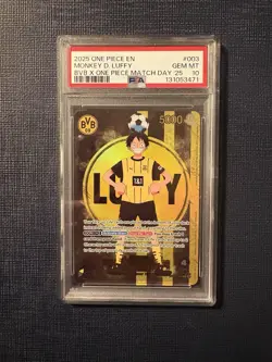 2025 ONE PIECE PROMOS BVB X ONE PIECE MATCH DAY 2025 #003 MONKEY D. LUFFY PSA 10 - Image 1