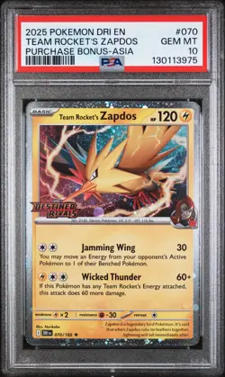 2025 POKEMON DRI PURCHASE BONUS-ASIA #070 TEAM ROCKET'S ZAPDOS PSA 10 - Image 1