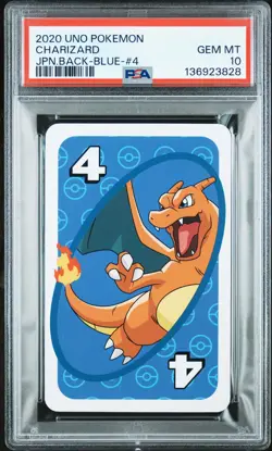 2020 UNO POKEMON JPN BACK-BLUE-#4 CHARIZARD PSA 10 - Image 1