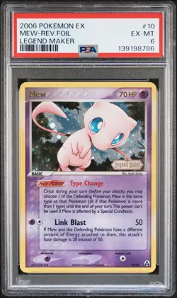 2006 POKEMON EX LEGEND MAKER MEW REVERSE HOLO 10/92 PSA 6 - Image 1